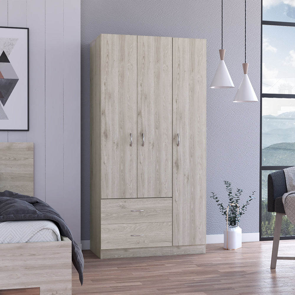 English Elm Bosko Three Door Wardrobe Armoire with Drawers Hanging Rod Black Wengue Finish B097S00225