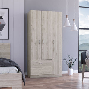 English Elm Bosko Three Door Wardrobe Armoire with Drawers Hanging Rod Black Wengue Finish B097S00225