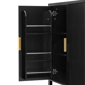 English Elm U_style Striped Four Door Sideboard Mdf Buffet Cabinet with Adjustable Shelves for Dining Black N711P345170B