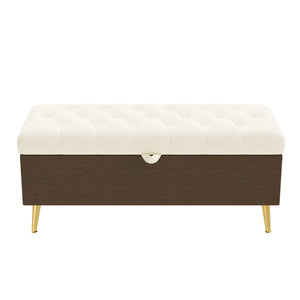 English Elm Modern Boucle Tufted Storage Ottoman Bench with Gold Legs for Bedroom or Entryway Beige N719P305620A