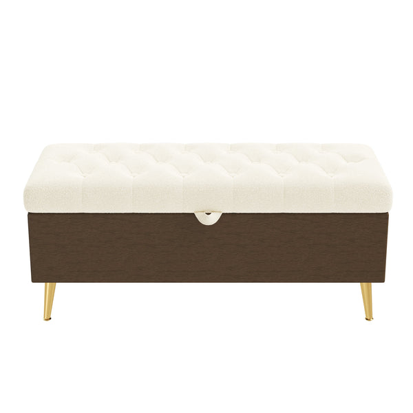 English Elm Modern Boucle Tufted Storage Ottoman Bench with Gold Legs for Bedroom or Entryway Beige N719P305620A