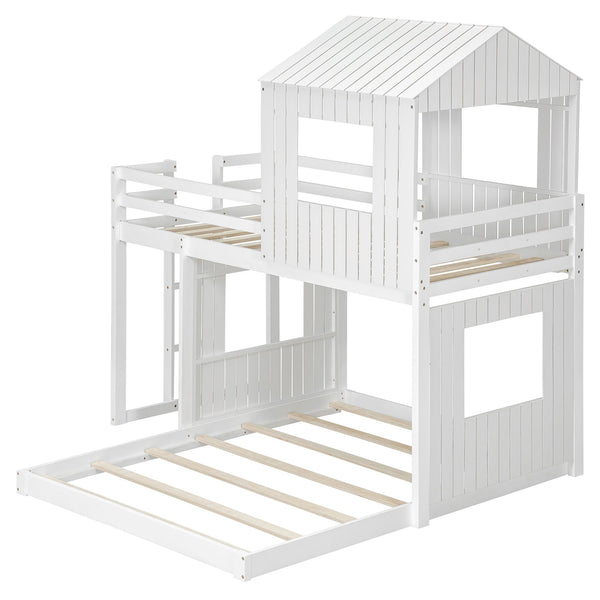 English Elm Wooden Twin Over Full Bunk Bed Farmhouse Playhouse Design with Ladder Guardrails LT000327AAK-1
