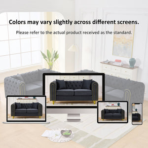 English Elm 63" Chesterfield Velvet Loveseat Button Tufted with Gold Legs for Glam Living Rooms W3373S00081