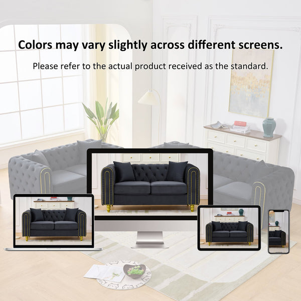 English Elm 63" Chesterfield Velvet Loveseat Button Tufted with Gold Legs for Glam Living Rooms W3373S00081