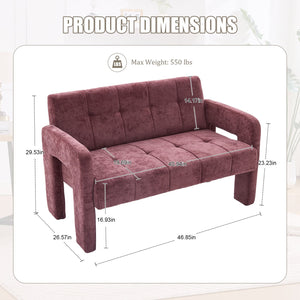English Elm Nordic Ergonomic Double Armchair Upholstered Chenille Sofa 2-Seater Compact Lounge Chair 550LB Capacity WINE RED W395P380533