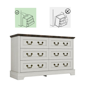 English Elm Farmhouse Six Drawer Dresser Rustic Grey Engineered Wood Chest for Bedroom or Living Room B2770P494657