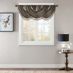 JLA Home Madison Park - Faux Silk Waterfall Valance with Tassel Trim, Lined Rod-Pocket Design for Hotel-Quality Window Styling Pewter MP41-4958