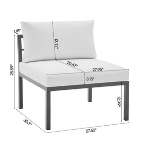English Elm Sunnyside Outdoor 5-Piece Conversation Set Seats 6 with Waterproof Cushions, UV-Resistant Steel Frame and Slatted Coffee Table White B365S00105