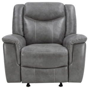 English Elm Encino Light Grey Upholstered Glider Recliner with Padded Arms, Leatherette Comfort & Modern Elegance B062P331086