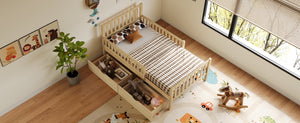 English Elm Twin Pine Platform Bed with Guardrails and Under Storage Drawers for Small Rooms N733P172696M