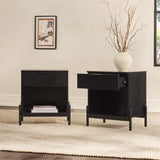 24" Reeded Wood 1 Drawer Nightstand - Set of 2 Black PRSB4CBL2-2PK Walker Edison