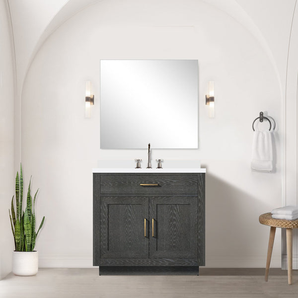 English Elm Black Oak Single Bath Vanity With Cultured Marble Top - Elegant 36" W X 22" D Fully Assembled Design B2731P260809