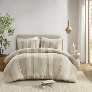 English Elm 3 Striped Cotton Comforter Set Full/Queen with Clip Jacquard Trim, Hypoallergenic OEKO-TEX Certified Bedding taupe 22.83 L x 22.05 W x 10.63 H B035P268144