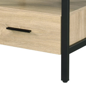 English Elm Yawan Oak Accent Table with Black Metal Legs, 1 Drawer & Shelf, Compact Storage Nightstand, 40lb Top B2726P287569