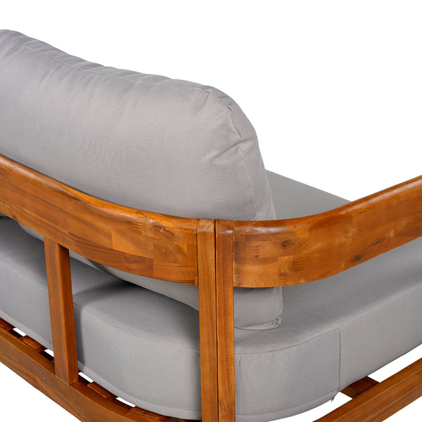 English Elm U_style Acacia Wood Outdoor L Shaped Corner Sofa Set with Arc Frame and Cushions Grey WY000481AAE