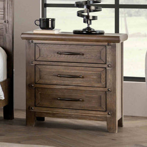 English Elm Transitional Three Drawer Nightstand Solid Wood Oak Veneer Warm Brown Bedroom B2741P433363