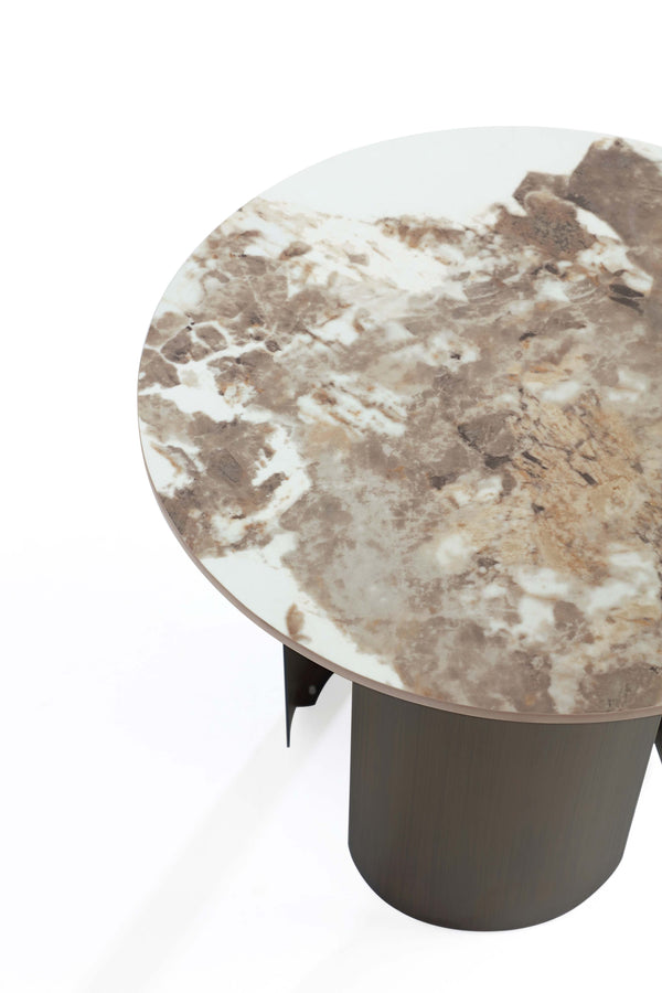 English Elm Monica Sintered Stone End Table with Bronze Gold Stainless Steel Base, 19.7" Round Top, Modern Elegance B365S00101