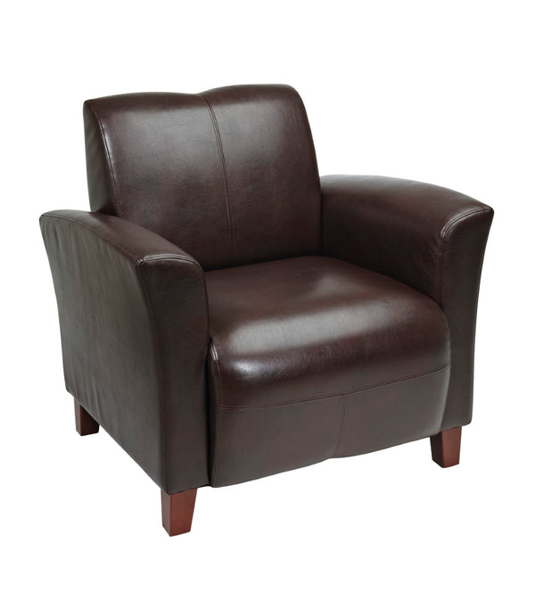 OSP Home Furnishings Mocha Bonded Leather Club Chair with Cherry Wood Legs for Modern Living Spaces SL2271EC9