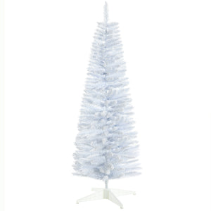 English Elm HOMCOM 5' Snow Flocked Pencil Christmas Tree Slim White Artificial Xmas Tree with Realistic Branches, Flame-Retardant Indoor Decoration W2225P217079