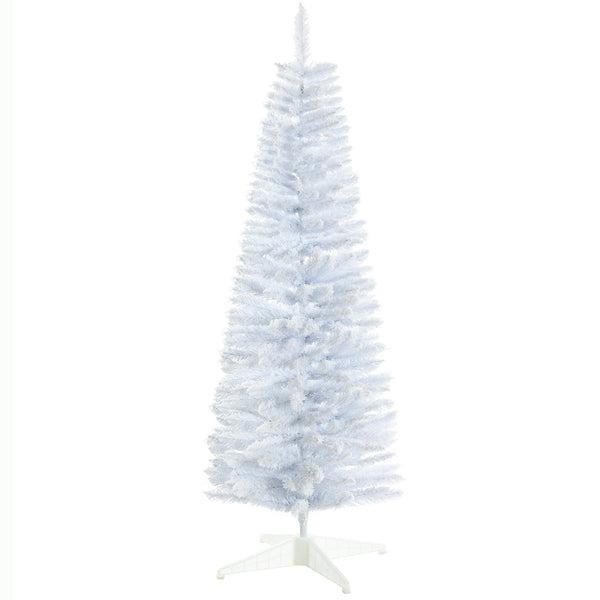 English Elm HOMCOM 5' Snow Flocked Pencil Christmas Tree Slim White Artificial Xmas Tree with Realistic Branches, Flame-Retardant Indoor Decoration W2225P217079