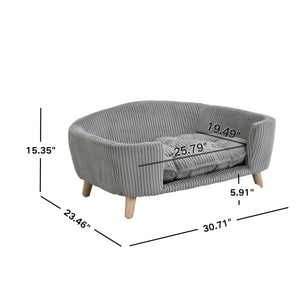 English Elm Elevated Pet Sofa with Corduroy Upholstery Rubberwood Legs and Supportive Foam for Small Dogs Grey N779P395017G