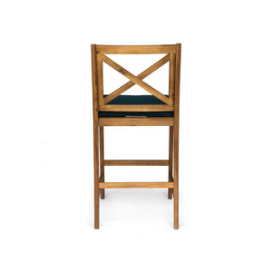 English Elm Christopher Knight Home® - PERLA Acacia Wood Outdoor Barstool Set of 2 with Water-Resistant Cushions, Cross-Back Farmhouse Charm Blue 63748.00BLU