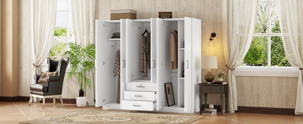 English Elm 6-doors Mdf Wardrobe with Large Drawers Streamlined Bedroom Storage Modern Design White N820000010K