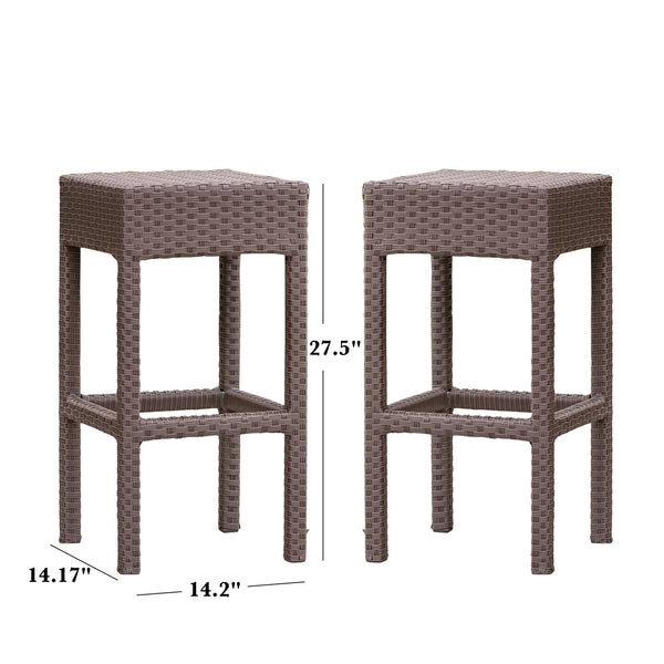 English Elm Outdoor Woven Polyethylene Rattan Backless Barstools Set of 2 for Patio and Poolside 54774.00