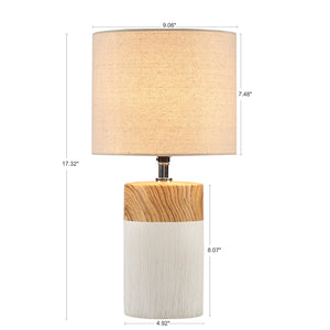 JLA Home 510 Design - Textured Ceramic Table Lamp with Two-Tone Wood-Grain Base & Drum Shade for Warm Ambient Light, Modern Bedroom Accent 5DS153-0036