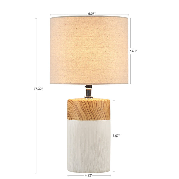 JLA Home 510 Design - Textured Ceramic Table Lamp with Two-Tone Wood-Grain Base & Drum Shade for Warm Ambient Light, Modern Bedroom Accent 5DS153-0036
