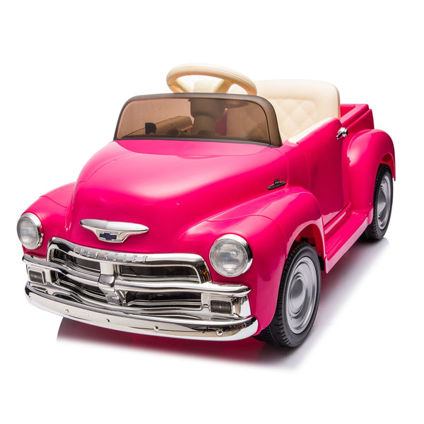 English Elm 12v Chevrolet 3100 Licensed Vintage Pickup Ride on Truck with Led Lights and Parent Remote Pink W1578P214161