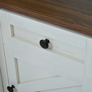 English Elm U-can Farmhouse Wall Unit with Barn Doors Built-in Power Outlets and Open Shelving White+Walnut SJ000154AAK