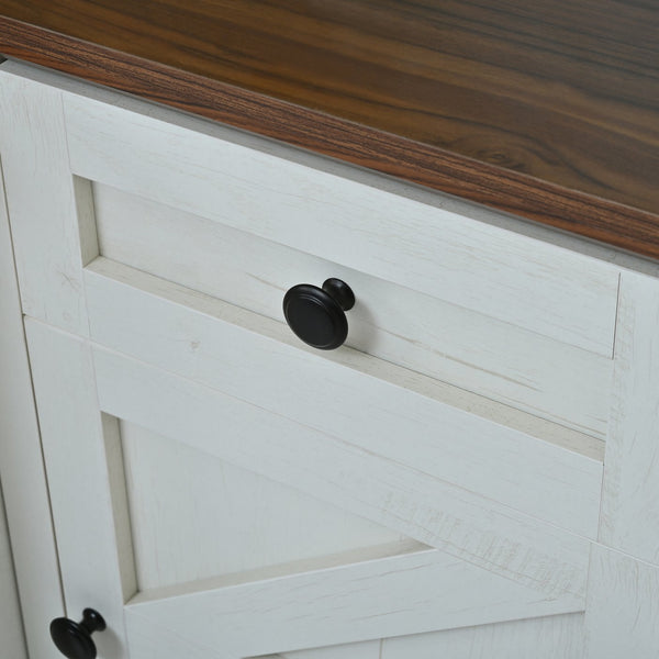 English Elm U-can Farmhouse Wall Unit with Barn Doors Built-in Power Outlets and Open Shelving White+Walnut SJ000154AAK