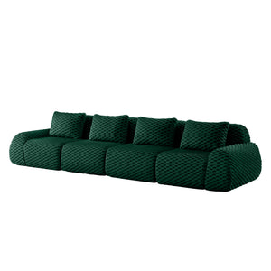 English Elm 146" Modular Flannelette Sectional Sofa Deep Seat Four Piece Living Room Couch Green W714S01528