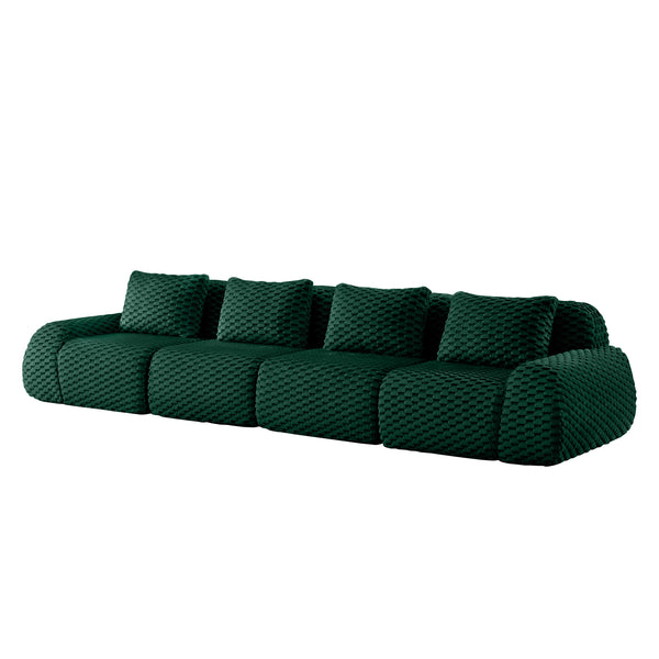 English Elm 146" Modular Flannelette Sectional Sofa Deep Seat Four Piece Living Room Couch Green W714S01528