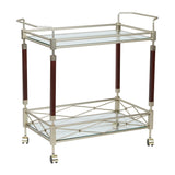 OSP Home Furnishings Melrose Serving Cart Nickel Brush Metal & Walnut Finish Wood