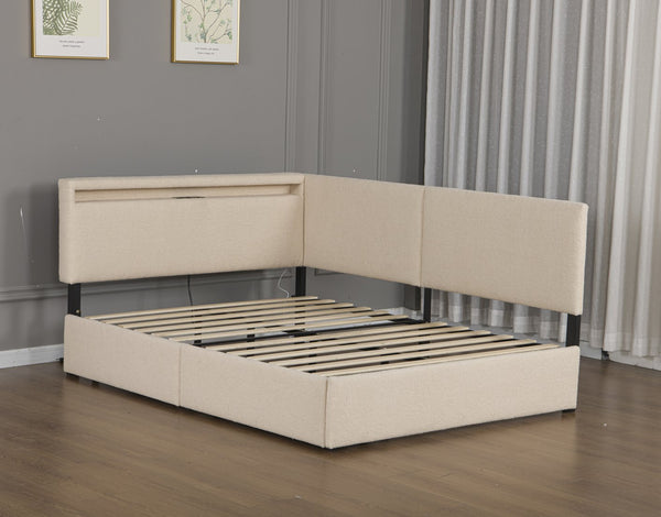 English Elm Twin Boucle Upholstered Bed with Cloud Headboard Storage Drawers and Led Lighting W1670P410460