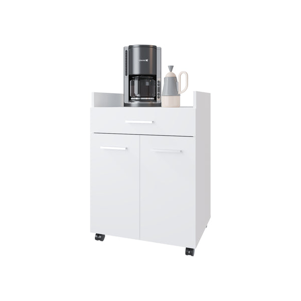 English Elm FM Burnside Kitchen Cart White – Compact 2-Door 1-Drawer Storage with Open Shelves, Scratch-Resistant Surface B128P301404