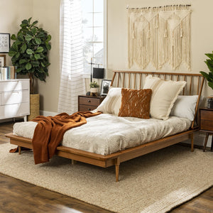 English Elm Walker Edison - Mid-Century Solid Pine Queen Platform Bed with Spindle Headboard, Tapered Legs & No Box Spring Needed Caramel 94 L x 16 W x 6 H B185P169399