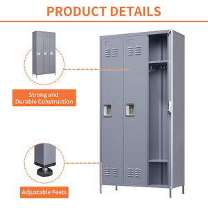 English Elm 3 Door 72"H metal lockers with locks — durable steel storage cabinet for gym, office, school security and organization T2398P151995