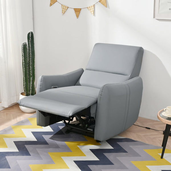 English Elm Wall Zero Wall Power Recliner Chair with Overstuffed Backrest, USB Type-C Charging Port, Space-Saving Electric Recliner for Small Rooms Blue Gray W1028S00036