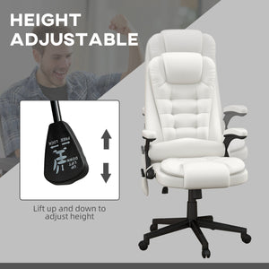 English Elm HOMCOM Ergonomic High Back Executive Office Chair with Recline, Retractable Footrest & Lumbar Support White W2225P200738