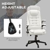 English Elm Homcom High Back Vibration Massage Office Chair With 6 Vibration Points, Heated Reclining Pu Leather Computer Chair With Armrest and Remote, White