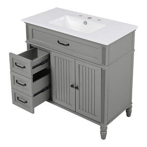 English Elm Christopher Knight Home® - 36" Bathroom Vanity with Sink - Freestanding Ceramic Top, Soft-Close Doors & Drawers, Robust Craftsmanship Grey N759P340019E