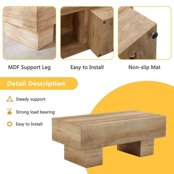 English Elm Modern Light Wood Texture MDF Coffee Table 43.3"x21.6"x17.2" — Spacious Top, Sturdy Legs, Easy Clean Finish W1151P295247