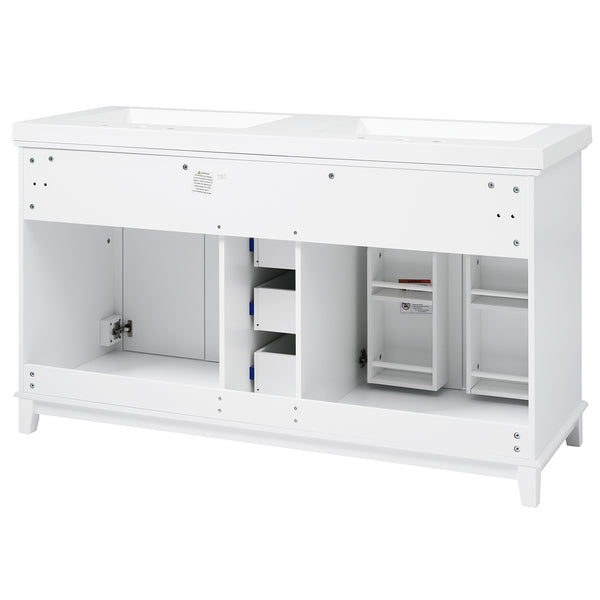 English Elm [video] 60 Inch Freestanding Bathroom Vanity Dual Resin Sinks Soft Close White Cabinet N759S351759K