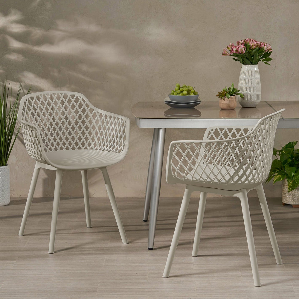 English Elm Poppy Outdoor Dining Chairs Set of 2 Diamond Mesh Geometric Modern Patio Seating Camel N776P414399C