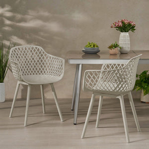 English Elm Poppy Outdoor Dining Chairs Set of 2 Diamond Mesh Geometric Modern Patio Seating Camel N776P414399C