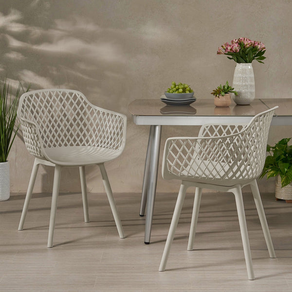 English Elm Poppy Outdoor Dining Chairs Set of 2 Diamond Mesh Geometric Modern Patio Seating Camel N776P414399C