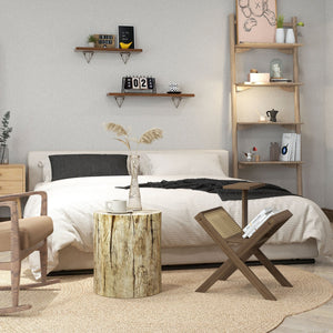 English Elm HOMCOM Rustic Tree Stump Stool Concrete Side Table with Wood Grain Finish, Waterproof 198 lb Capacity W2225P200675